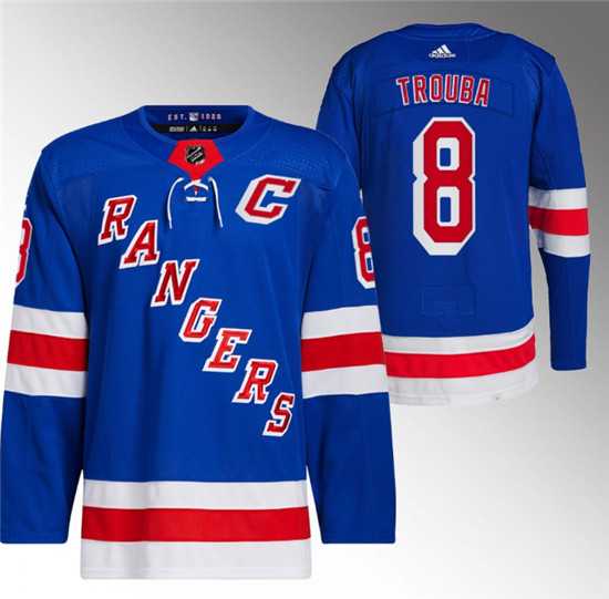 Mens New York Rangers #8 Jacob Trouba Blue Stitched Jersey Dzhi->new york rangers->NHL Jersey